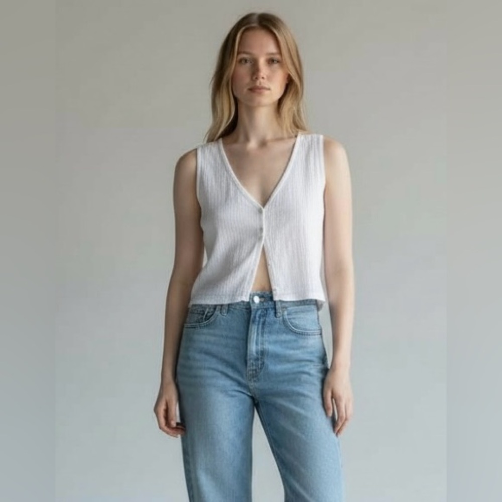 Princess Polly White Small Organic Cotton Sleeveless Cropped Top Summer